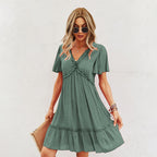 Robe d'été unie à manches courtes pour femme