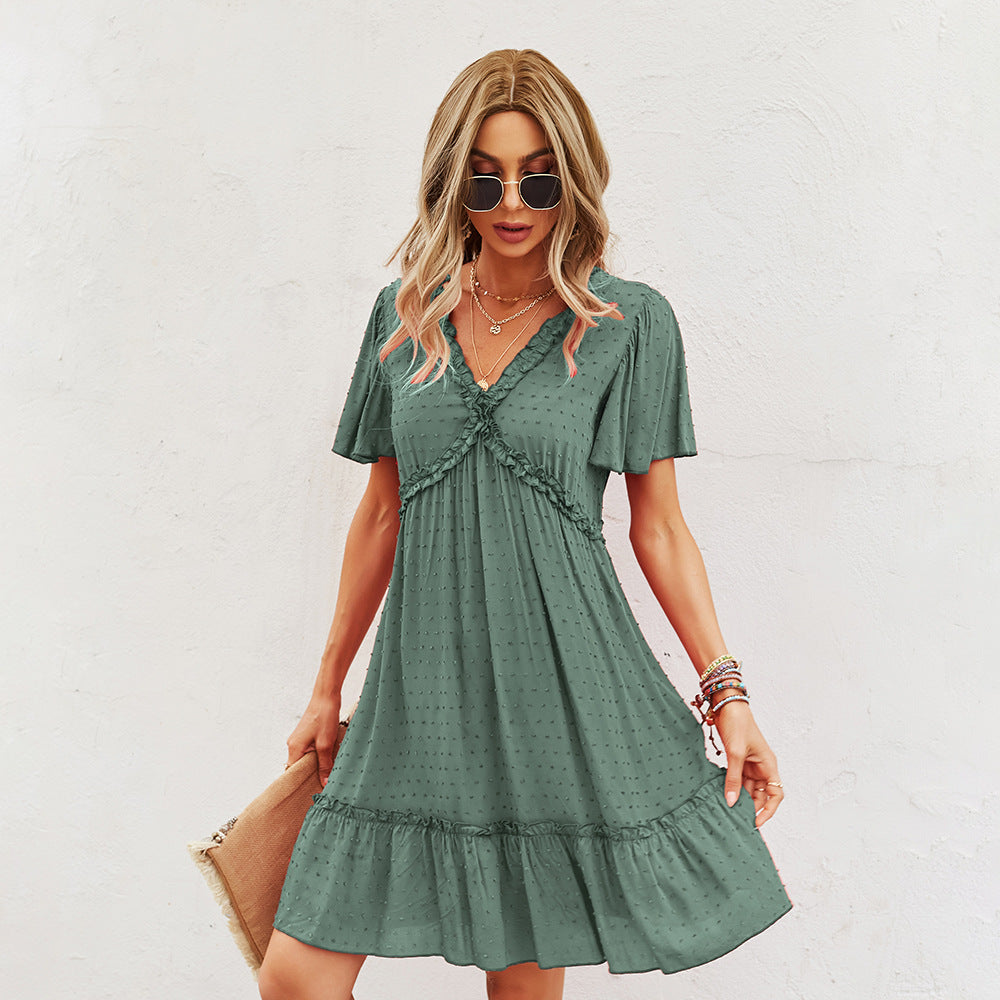 Robe d'été unie à manches courtes pour femme