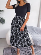 Femmes Robe midi plissée taille haute imprimé feuilles décontractée
