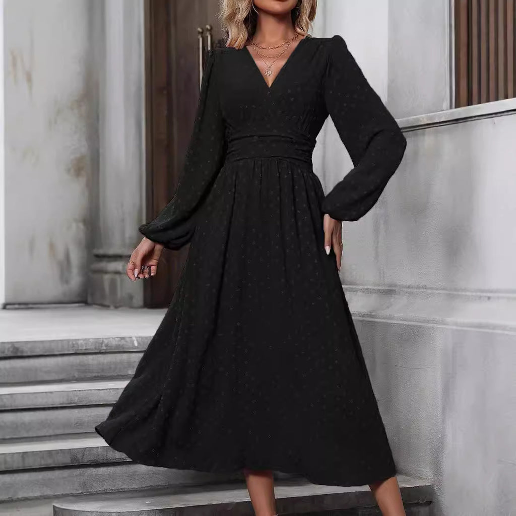 Robe à manches lanternes et taille plissée