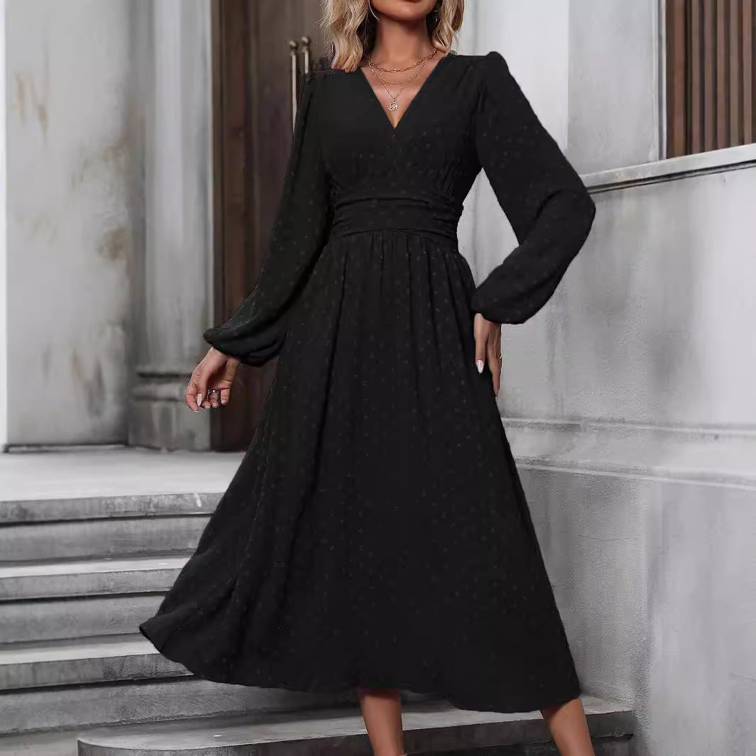 Robe à manches lanternes et taille plissée