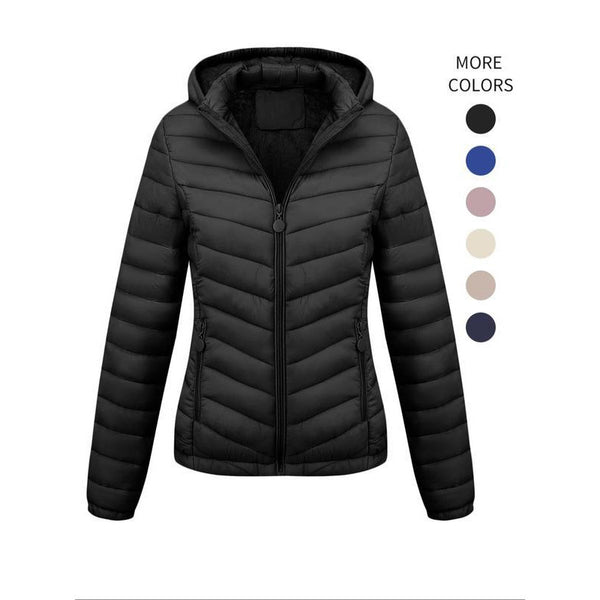 Manteau d'hiver décontracté à capuche zippé de couleur unie pour femme