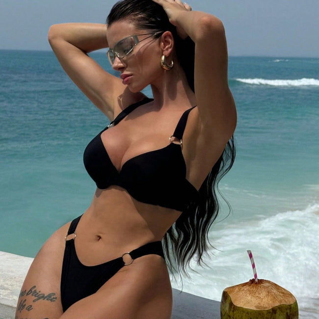 Women's Fashion Pure Color Bikini Split Swimsuit Hover Image