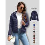 Manteau d'hiver décontracté à capuche zippé de couleur unie pour femme