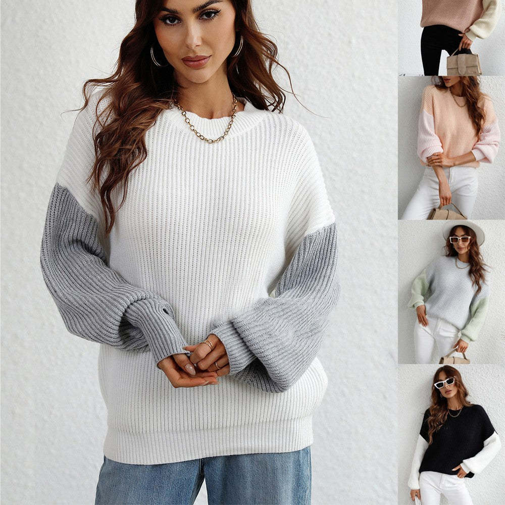 Pull à col rond à manches longues, rayé, ample et oversize pour femme