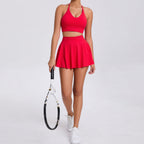 Ensemble deux pièces de course décontracté avec brassière et jupe, respirant, pour le tennis