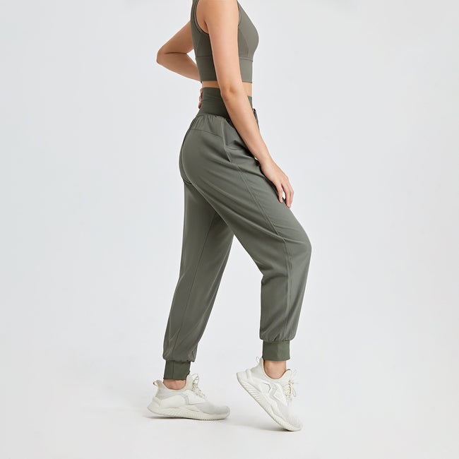 Pantalon de yoga ample taille haute pour femmes avec cordon de serrage Main Image