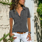 Nouvelle chemise pour femme à revers et manches courtes