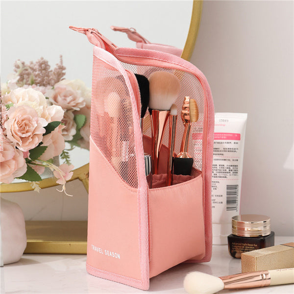 Trousse à pinceaux de maquillage, support à pinceaux de maquillage de voyage, sac cosmétique étanche, gobelet de maquillage pliable avec fermeture éclair