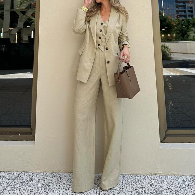 Ensemble de Costume Trois Pièces Chic et Tendance : Blazer, Gilet et Pantalon Large Unicolores Main Image