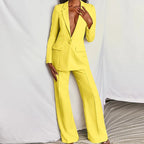 Ensemble 2 pièces décontracté blazer à revers boutonné et pantalon droit pour le bureau, les trajets quotidiens et les affaires