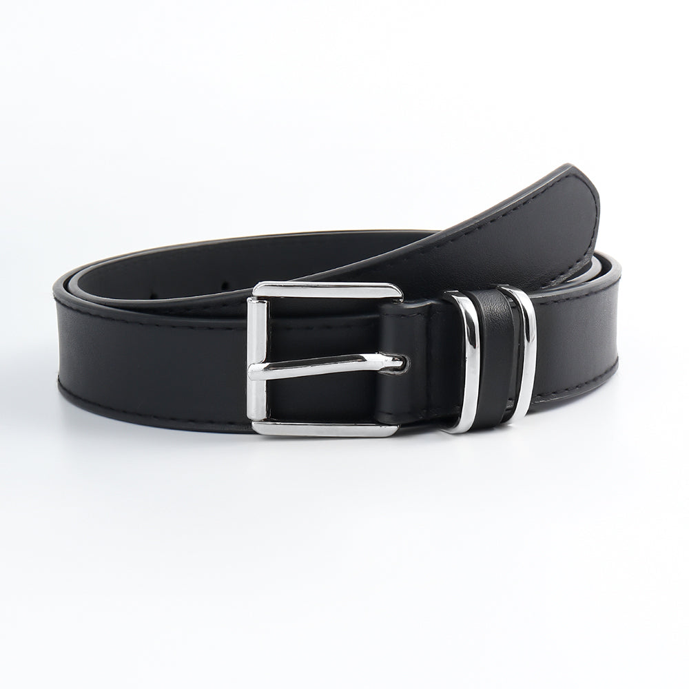 Ceintures Homme et Femme Style Simple Décontracté Rétro Boucle Carrée Argentée Métal Tête de Bouton Mode Assortie