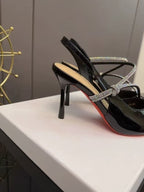 Sandales à talons hauts élégantes à bout pointu et talon aiguille, en cuir verni nude avec strass, style français, pour femmes, nouvelle collection été 2026
