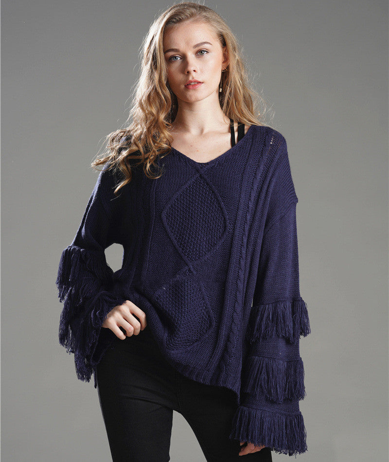 Pull Ample Femme Couleur Unie à Pompom