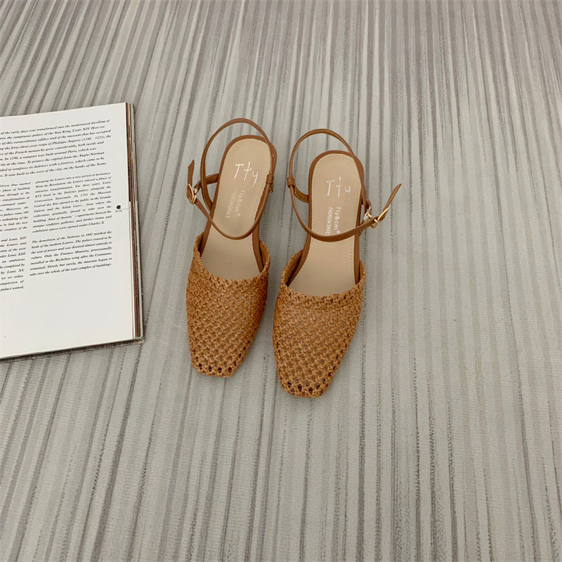 Sandales femme ajourées à bout fermé tissé vintage