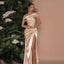 Élégante robe longue fendue en satin à épaules dénudées, robe de soirée de mariage extra longue, robe de soirée de Noël, robe de demoiselle d'honneur