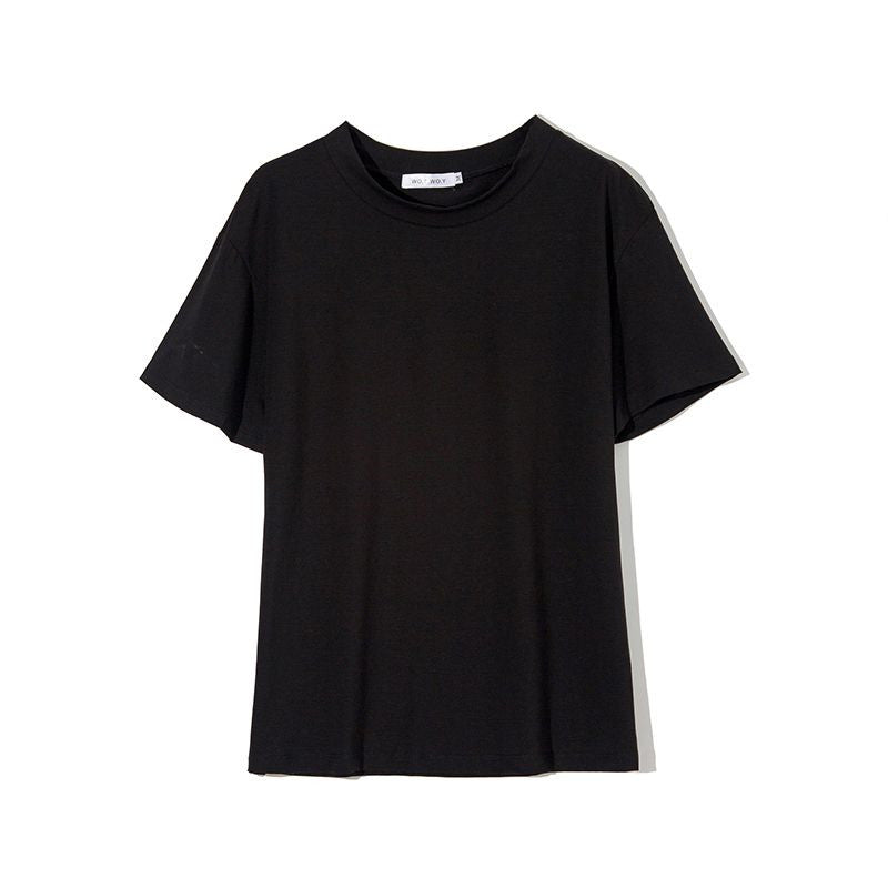 T-shirt basique en maille unie pour femme, en coton décontracté
