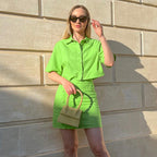 Ensemble deux pièces en coton et lin : chemise et jupe