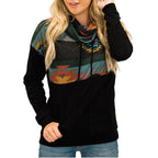 Loose Printed High Neck Hooded Sweater Women