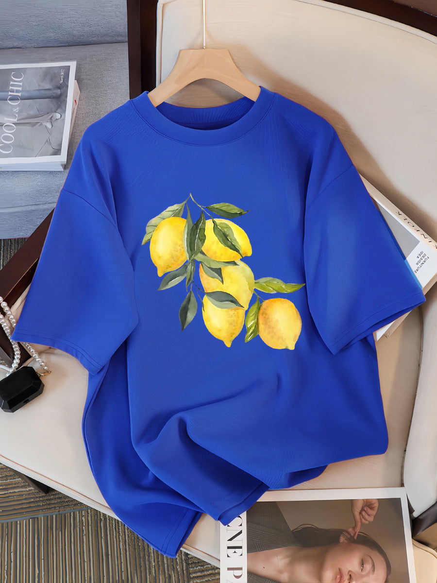 T-shirts à motif citron créatifs Femme décontracté doux hauts mode
