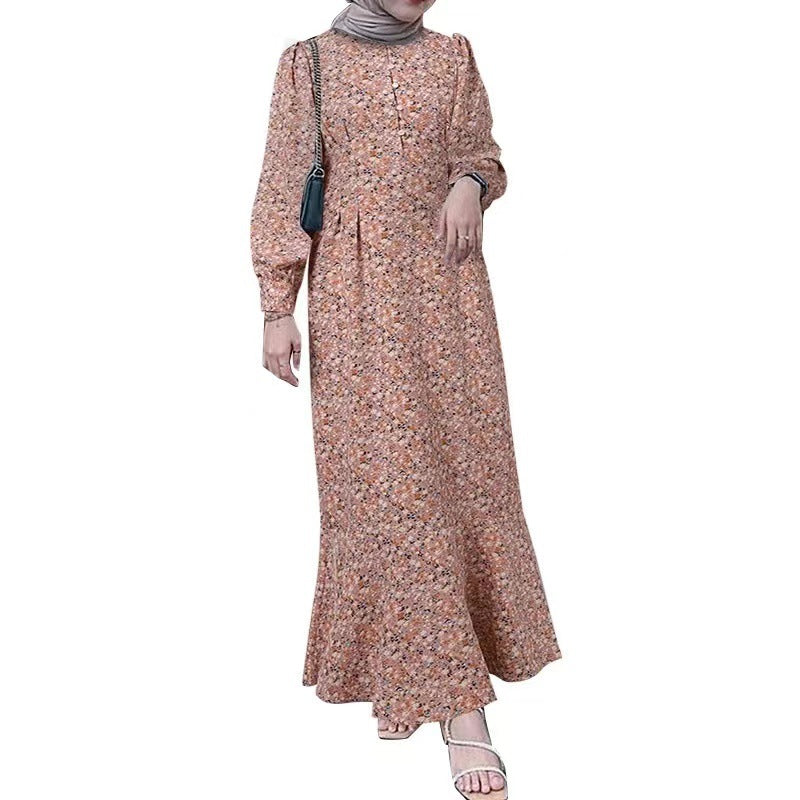 Robe musulmane style bohème à petites fleurs