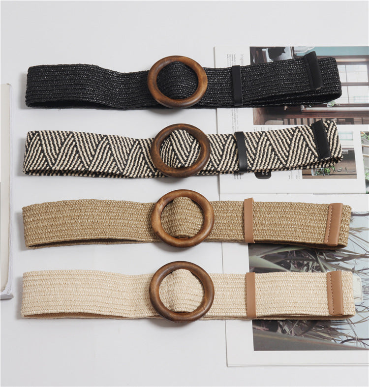 Ceinture tissée à boucle ronde avec corde en cire bohème