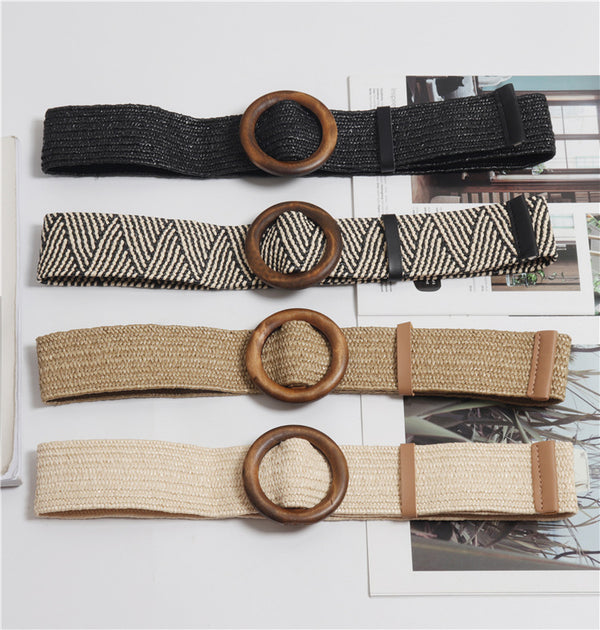 Ceinture tissée à boucle ronde avec corde en cire bohème