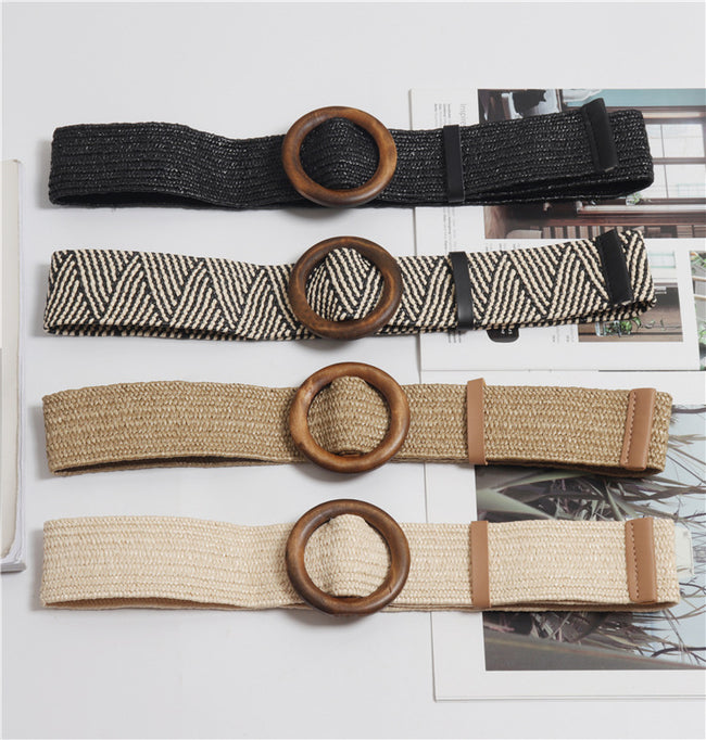Ceinture tissée à boucle ronde avec corde en cire bohème Hover Image
