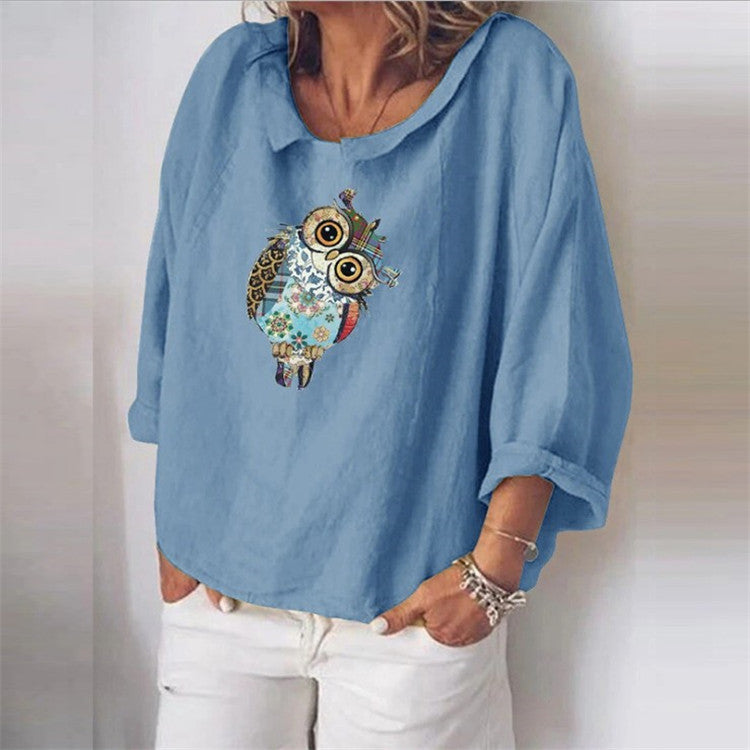 Chemise ample en lin à revers et manches longues pour femme