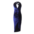 Robe dos nu en velours doré