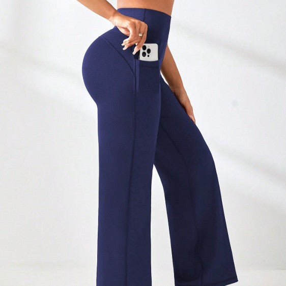 Pantalon de yoga coupe droite pour femme avec poches et propriétés anti-humidité Hover Image