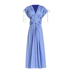 Robe taille haute en dentelle à col en V avec lacets, plis et broderies florales