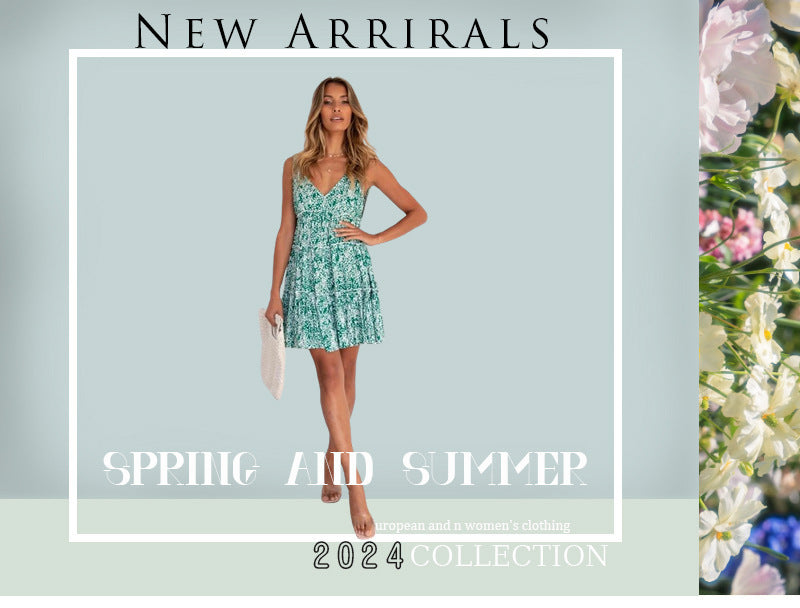 Robe Trapèze sans Dos Imprimé Feuilles Manches Tendance