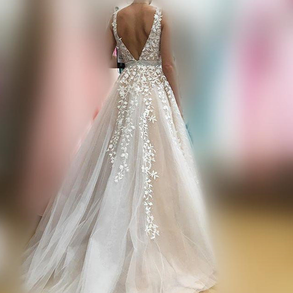 Robe de soirée de mariée en dentelle à épaules dénudées