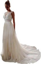 Robe de mariée en dentelle transparente, cintrée, en maille, pour la plage ou l'extérieur