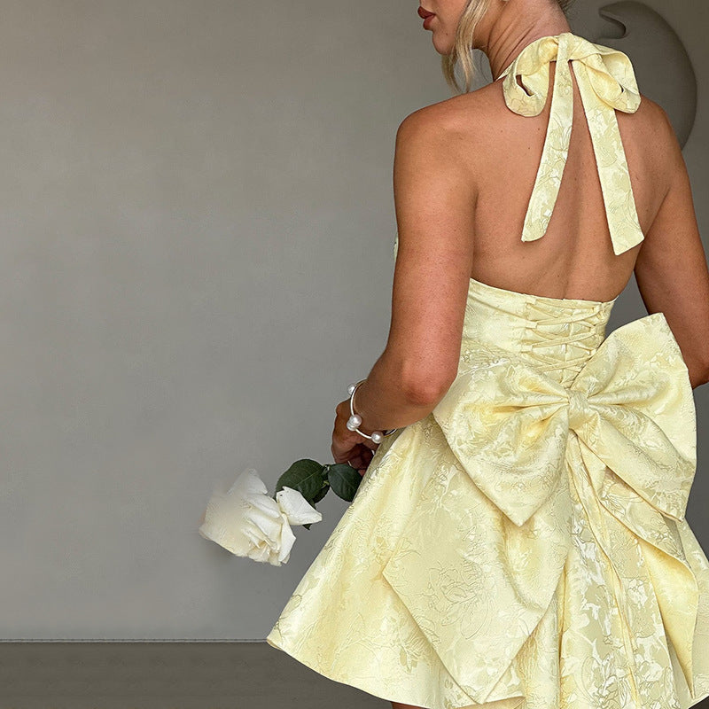 Robe jacquard à nœud dos nu coupe ajustée femme