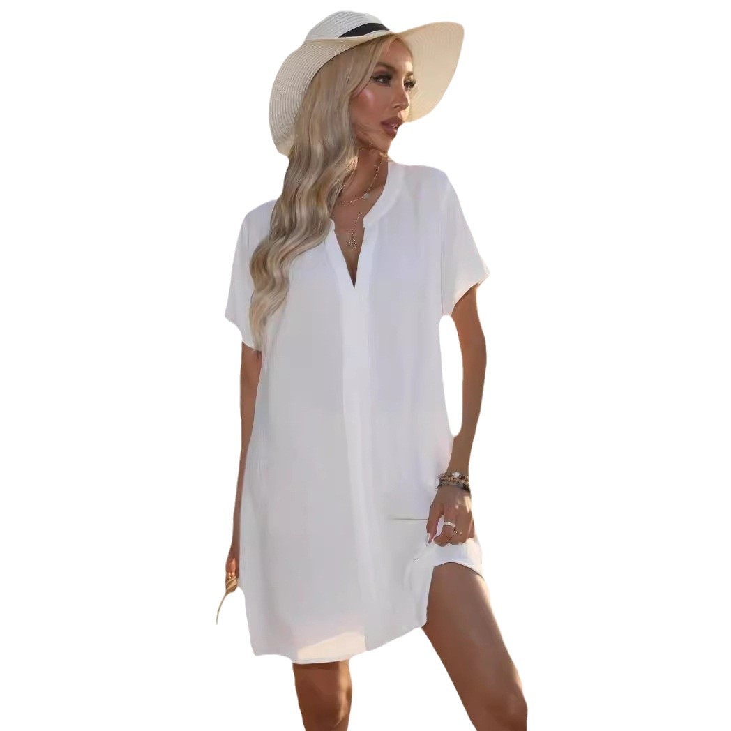 Robe de plage décontractée à col en V pour femmes