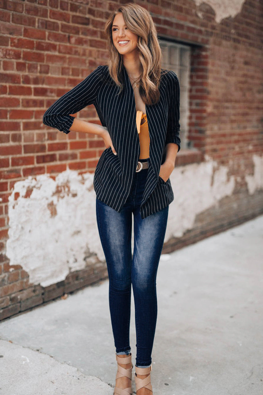 Blazer en jean rayé style britannique