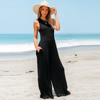 Summer  Casual Loose Slim Fit Wide Leg Trousers Women Sleeveless Vest Jumpsuit Women
