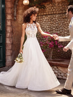 Robe de mariée longue sans manches dos nu en dentelle