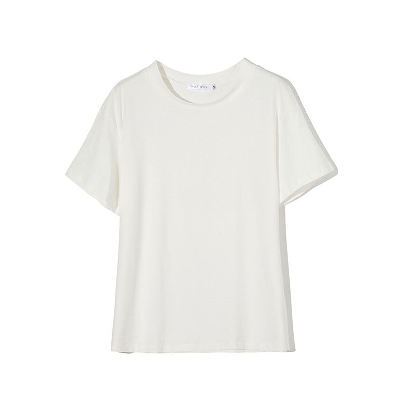 T-shirt basique en maille unie pour femme, en coton décontracté