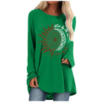 Loose round neck sun flower letter print long sleeve T-shirt