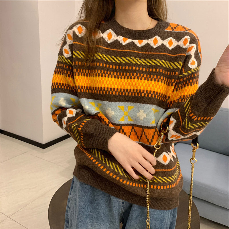 Nouveau Pull Tendance Col Rond Manches Longues Femme Ample Passe-Partout