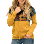 Loose Printed High Neck Hooded Sweater Women