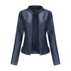 Vestes en cuir zippées pour femmes Mode couleur unie Poches Col montant Vêtements d'extérieur
