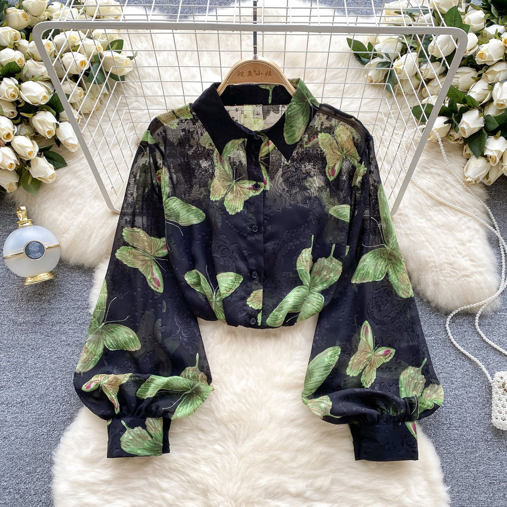 Chemise florale en tulle rétro française pour femmes, pour l'été