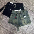 Short en jean taille haute trapèze pour femme
