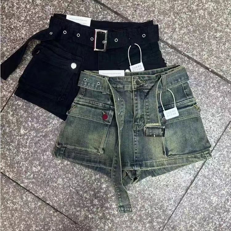 Short en jean taille haute trapèze pour femme