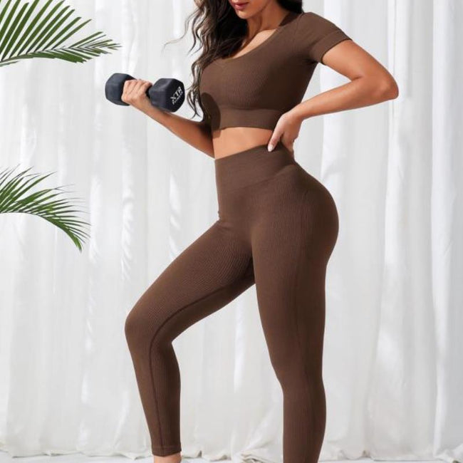 Ensemble de yoga de sport tricoté sans coutures pour femmes de style européen et américain Main Image