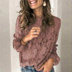 Chemise femme en dentelle évidée à manches longues et manches évasées, très prisée